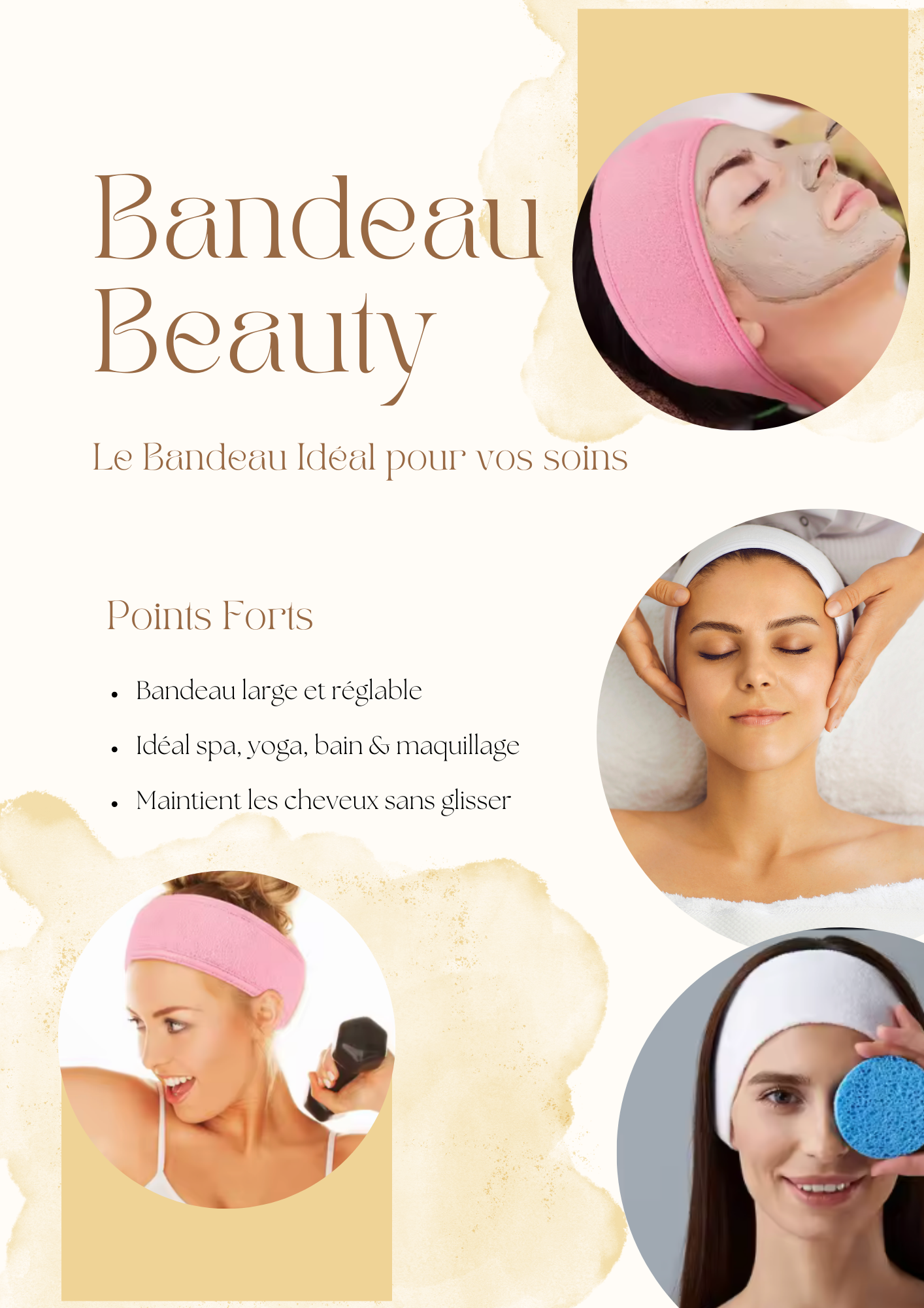 Bandeau Réglable en Éponge Douce – Spa, Maquillage & Soins du Visage