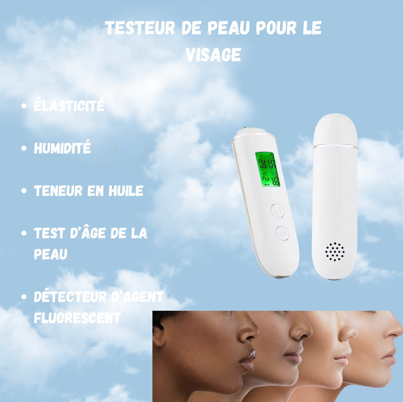 Analyseur de Peau Professionnel – Testeur d’Hydratation, Teneur en Huile, Élasticité & Détection Fluorescente
